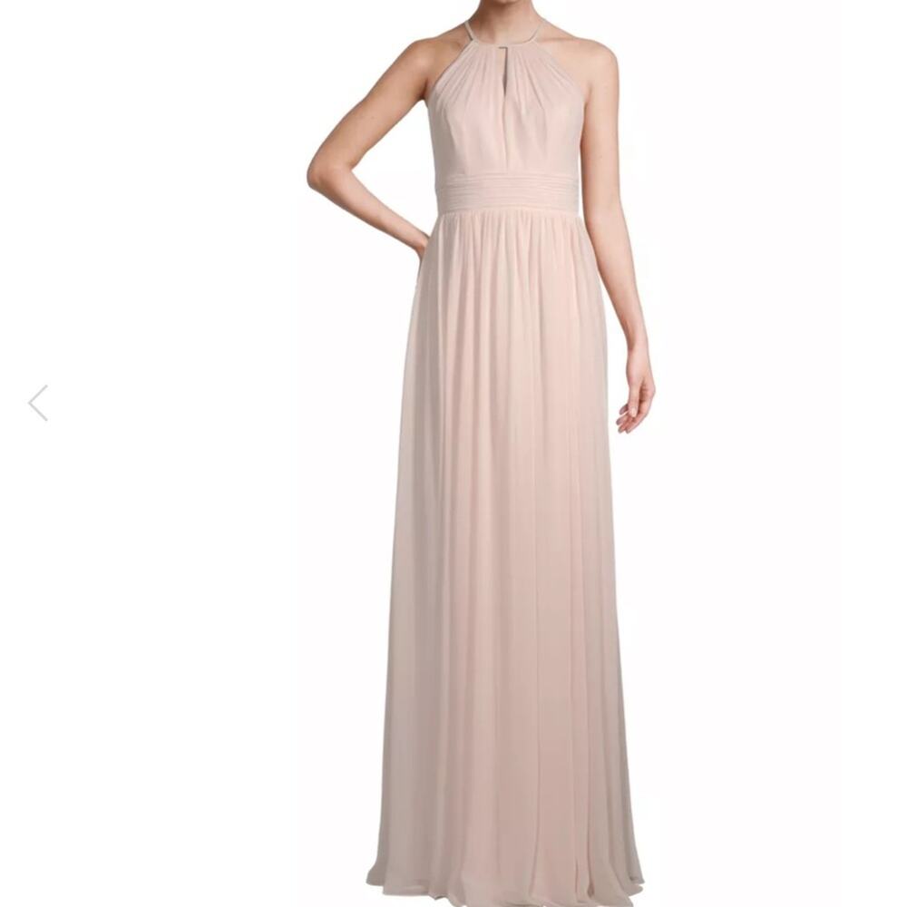Levkoff Petal Pink Chiffon Keyhole A-line Gown size 12.